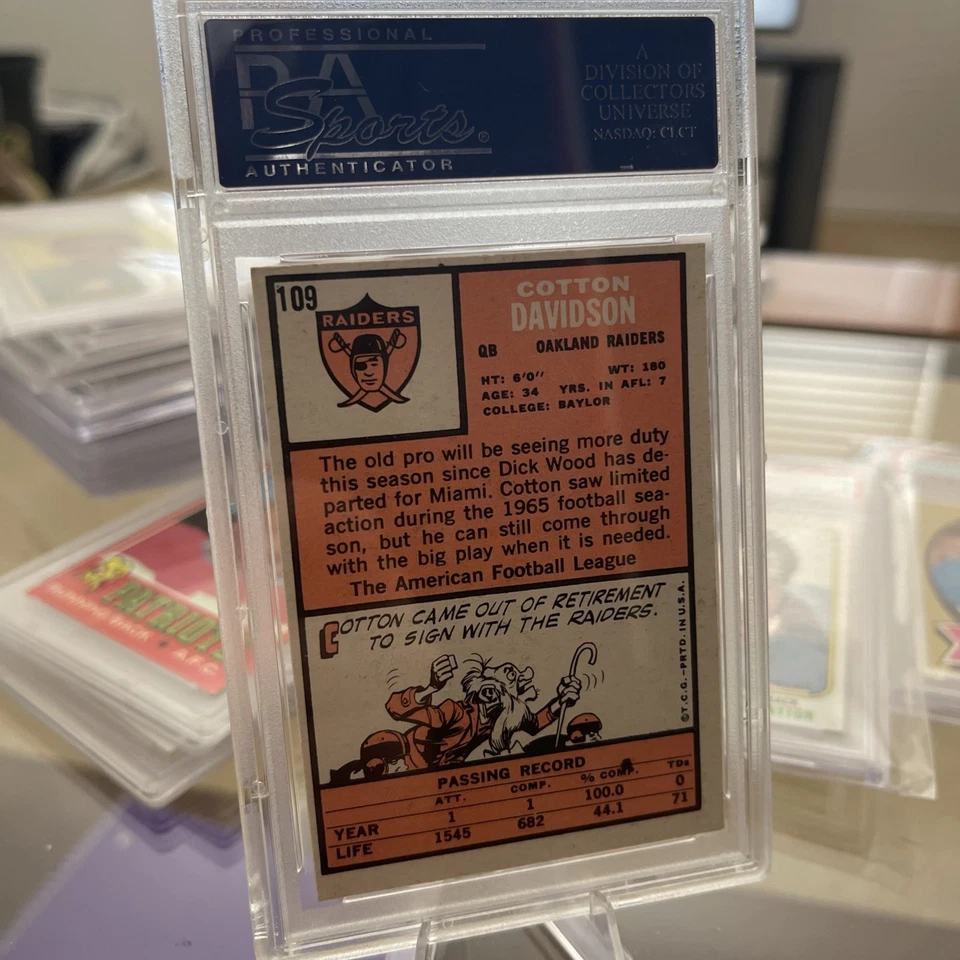 1966 Topps #109 Cotton Davidson PSA 8 NM-MT Oakland Raiders - Image 3 of 3