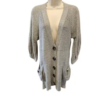 BCBG MAXAZRIA L angora wool blend button up grey tunic sweater slub Knit soft 