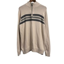 Eddie Bauer Mock Neck 1/4 Zip Pullover Sweater Cream Gray Men  s Large Tall