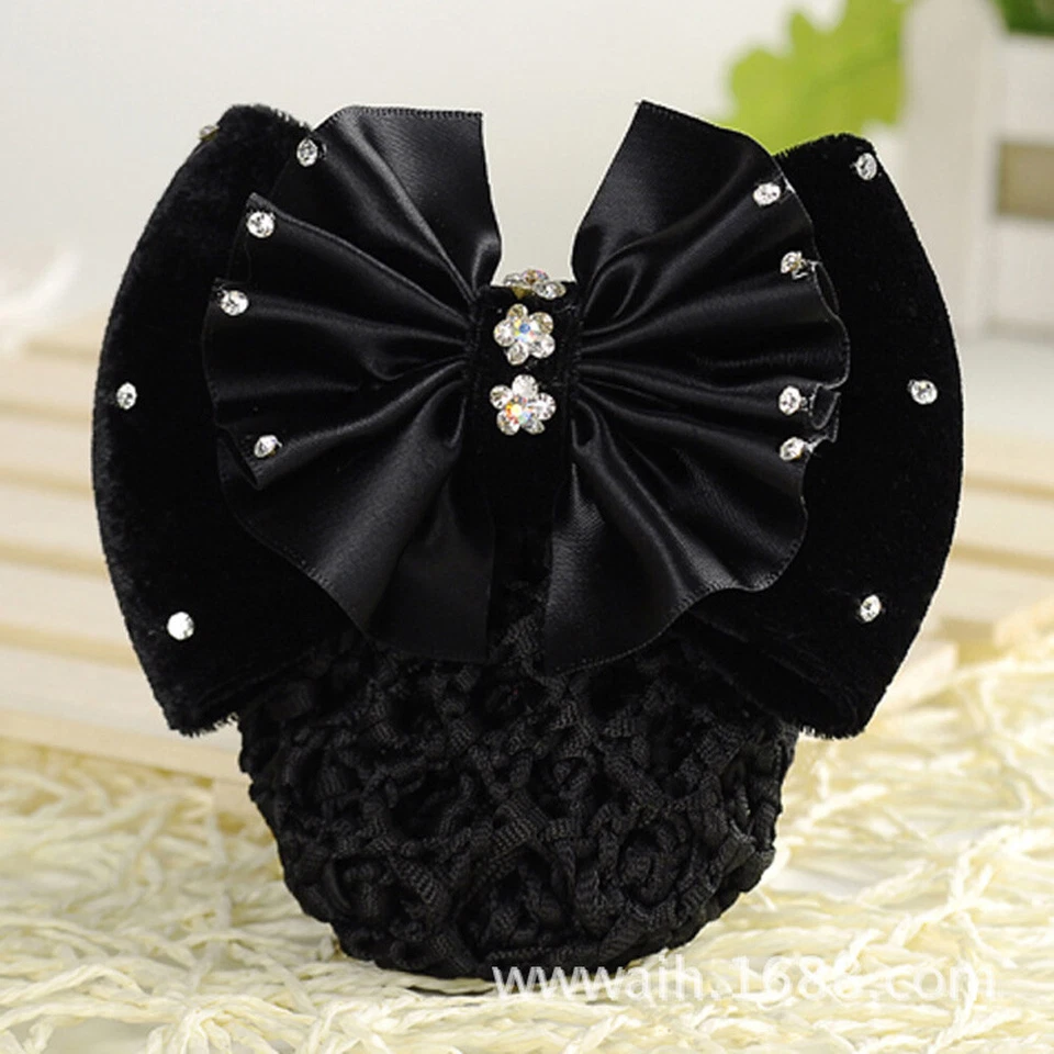 Women Hair Clip With Net Bun Cover Bow Barrette Snood Hairnet Hair Accessories - Image 4 of 4