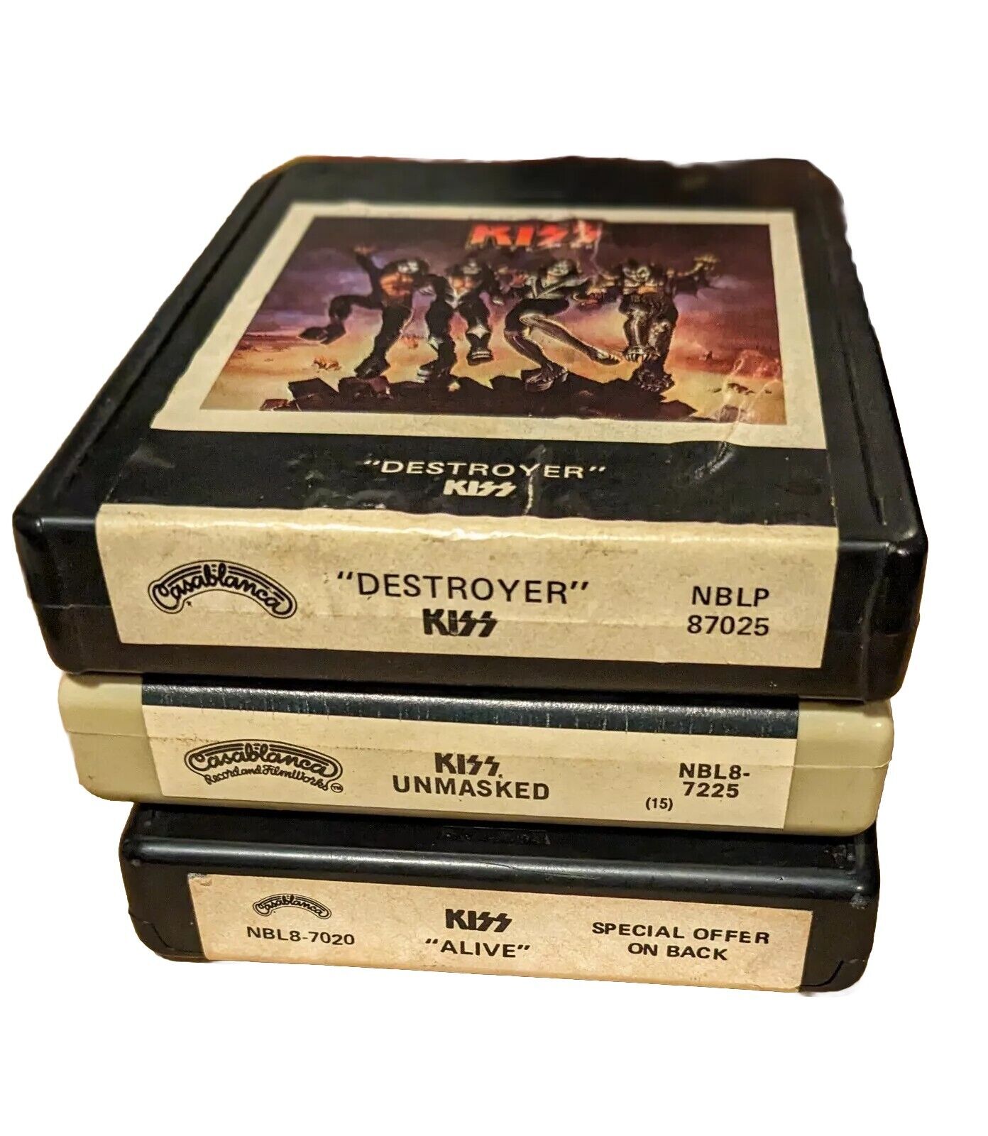 KISS 8 Track Cassette Tapes Lot of 3 Destroyer Alive & Unmasked 💋 Rare Vintage 