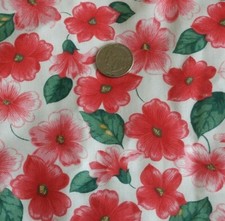 Fabric Traditions Polished Cotton PINK PANSY FLOWERS on White 1992 47"W x 2 Yds