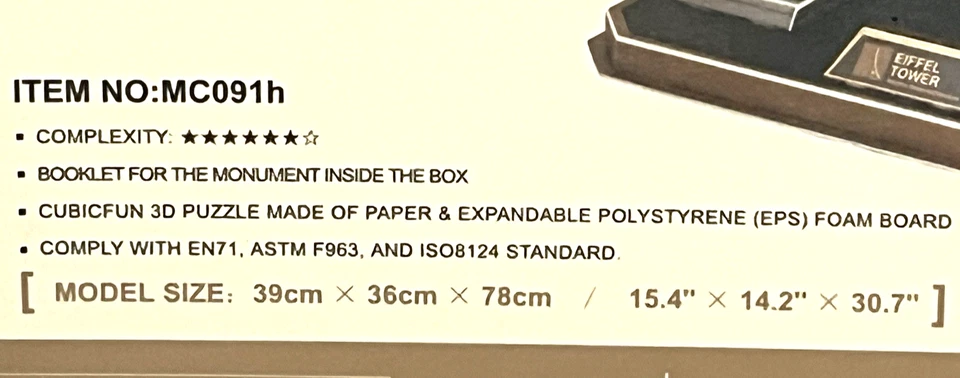 NEW Eiffel Tower 3D Cubic Puzzle 82 Pieces Brand New Factory Sealed w/ Info Book - Image 2 of 4