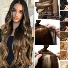 Full Head Clip in Remy Russian Human Hair Extensions Long Hightlight Cursed US 7