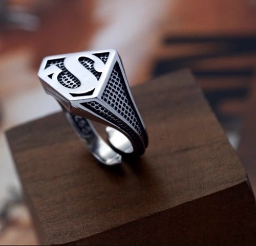Superman Letter S 925 Sterling Silver Ring Men's Jewelry Size Adjustable Gift - Picture 2 of 6