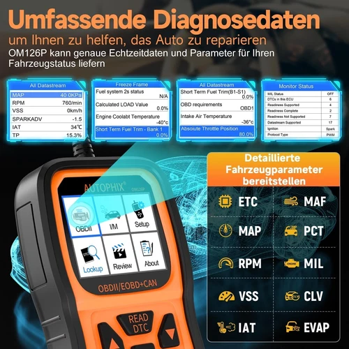 Autophix OM126P OBD2 Car Scanner EOBD-Leser Diagnosegerät Fehler Auslesegerät - Bild 5 von 13