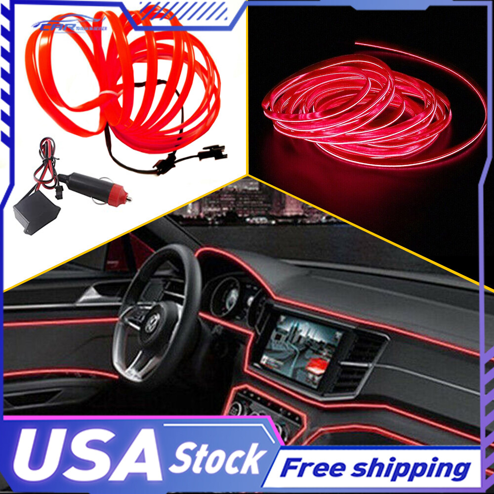 5M Red Car LED Auto Strip Interior Atmosphere Light Cold Decor Wire Lamp 12V
