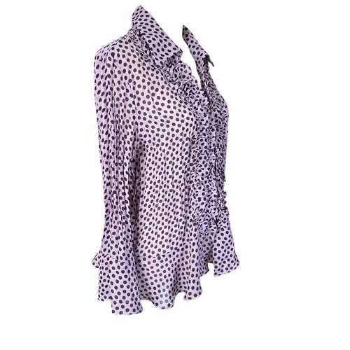 Allison Taylor Blusa Mujer Púrpura Volantes Botón Abajo Manga Larga Cuello L - Imagen 2 de 9