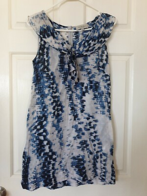 VERONIKA MAINE Blue Pattern Dress Shirt Top Size 8 B6
