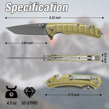 FLISSA Folding Pocket Knife Tactical Knife 4-3/4 Inch Blades with Glass Breaker