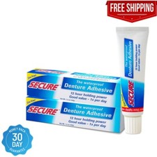 Secure Waterproof Denture Adhesive - Zinc Free - Extra Strong Hold For Upper,