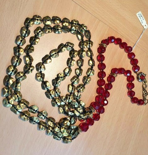 Faceded Red Glass Crystal & Real Bronze Large Necklace Quality Hand Made 82cm - Picture 3 of 7