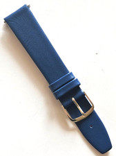 18mm - Blue / Smooth Surface Leather Watch Band -  Gold Buckle/Pins Included 