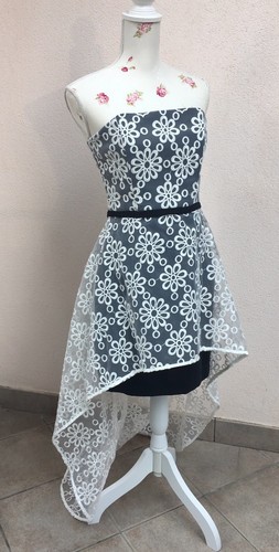 abito vestito OMAI tubino nero pizzo tulle fiori bianco stola cerimonia tg  44 | eBay
