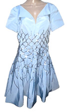 Oscar de la Renta Silver Sequin Embroidered Baby Blue Cocktail Dress US 10