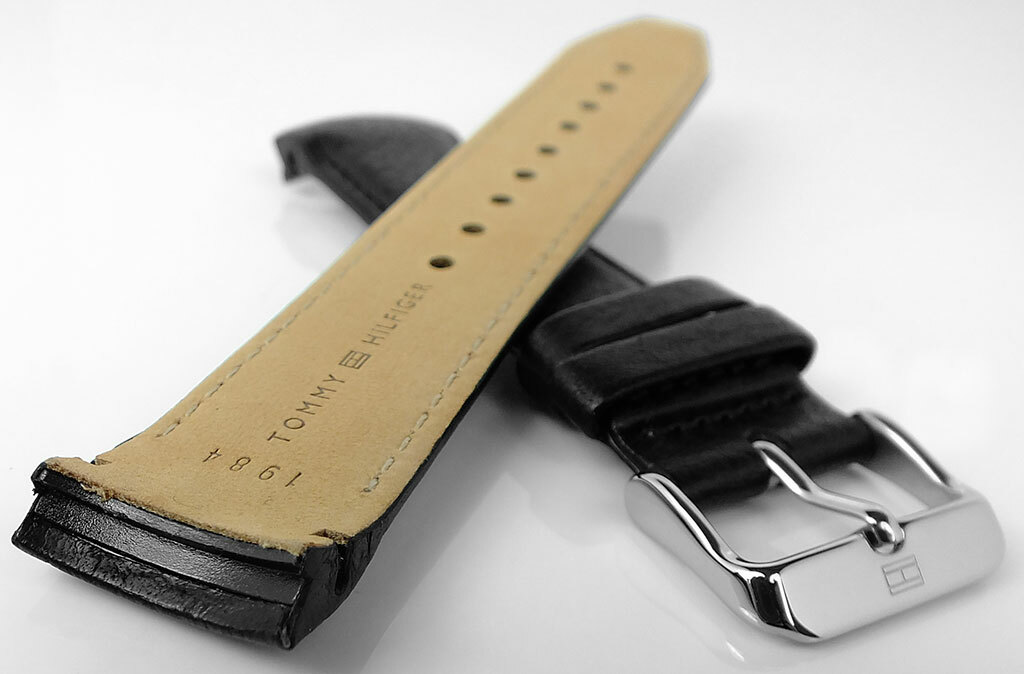 Tommy Hilfiger Watch Band with Clay in Clay Seam Black Leather 1791268