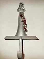 Metal Praying Lady w/ Red Beads Christmas Stocking Hanger Holder Hook Heavy 9.5"
