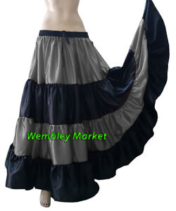 Grey Satin 6 Yard 4 Tiered Gypsy Skirt Belly Dance Ruffle Tribal Jupe Flamenco 