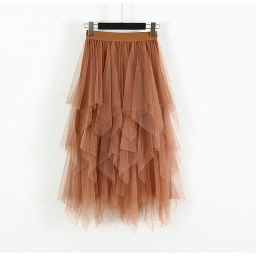 Women High Waist Tulle Mesh Skirt Sheer Net Tulle Pleated Maxi Party Dress New - Picture 9 of 18