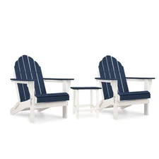 Outdoor HDPE Folding Adirondack Chair Set of 2 with Side Table End Table Blue
