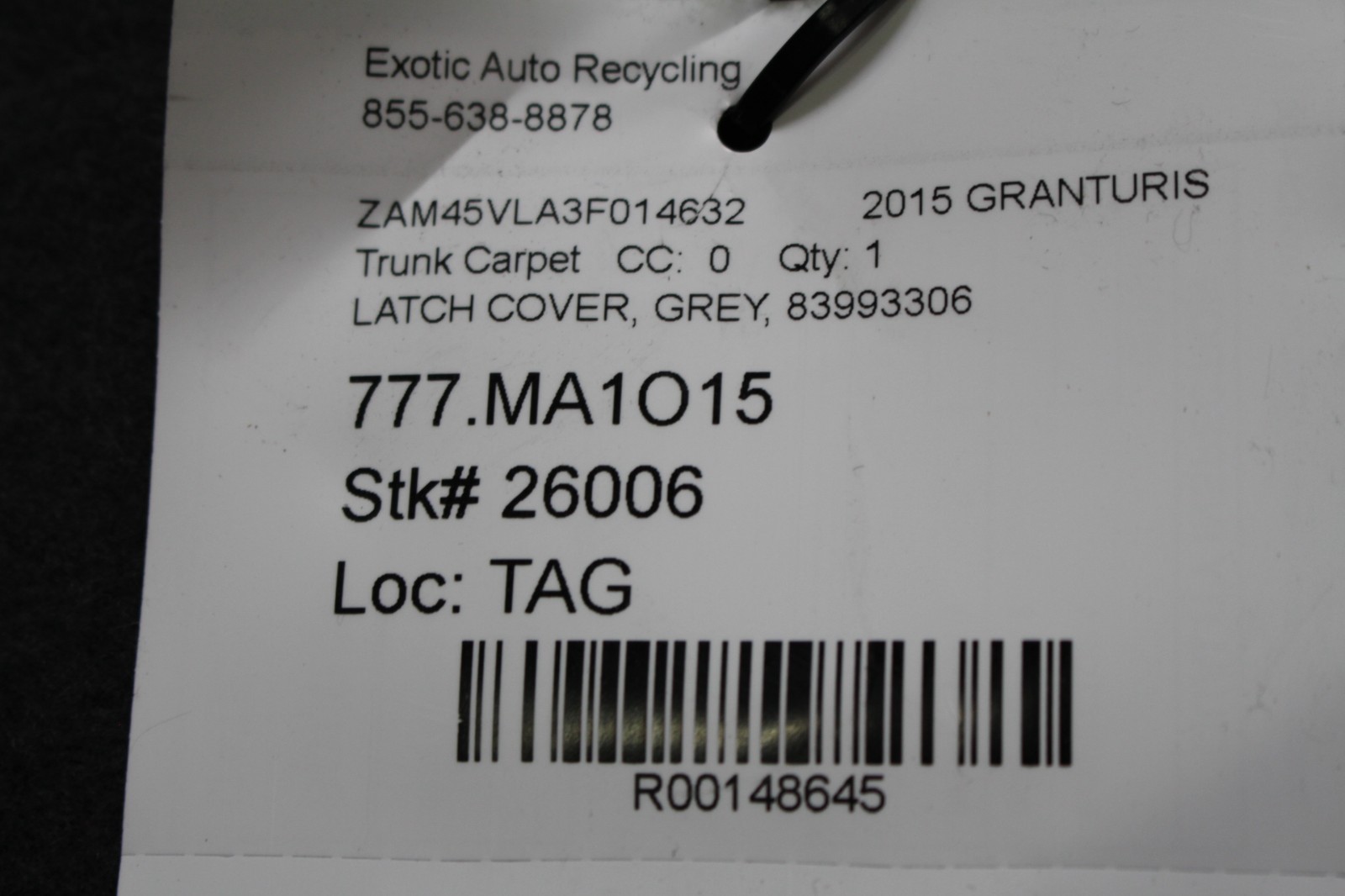 Maserati GranTurismo Trunk cover P/N 83993306