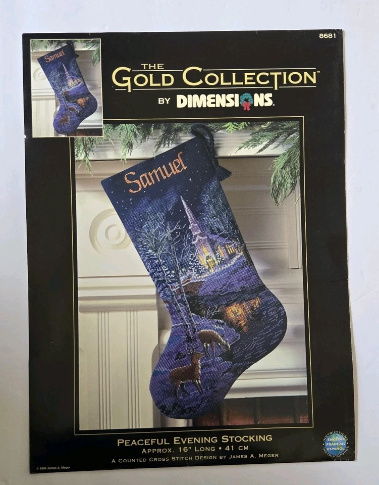 PATTERN ONLY Peaceful Evening Cross Stitch Stocking Dimensions Gold 8681 - Image 2 of 4