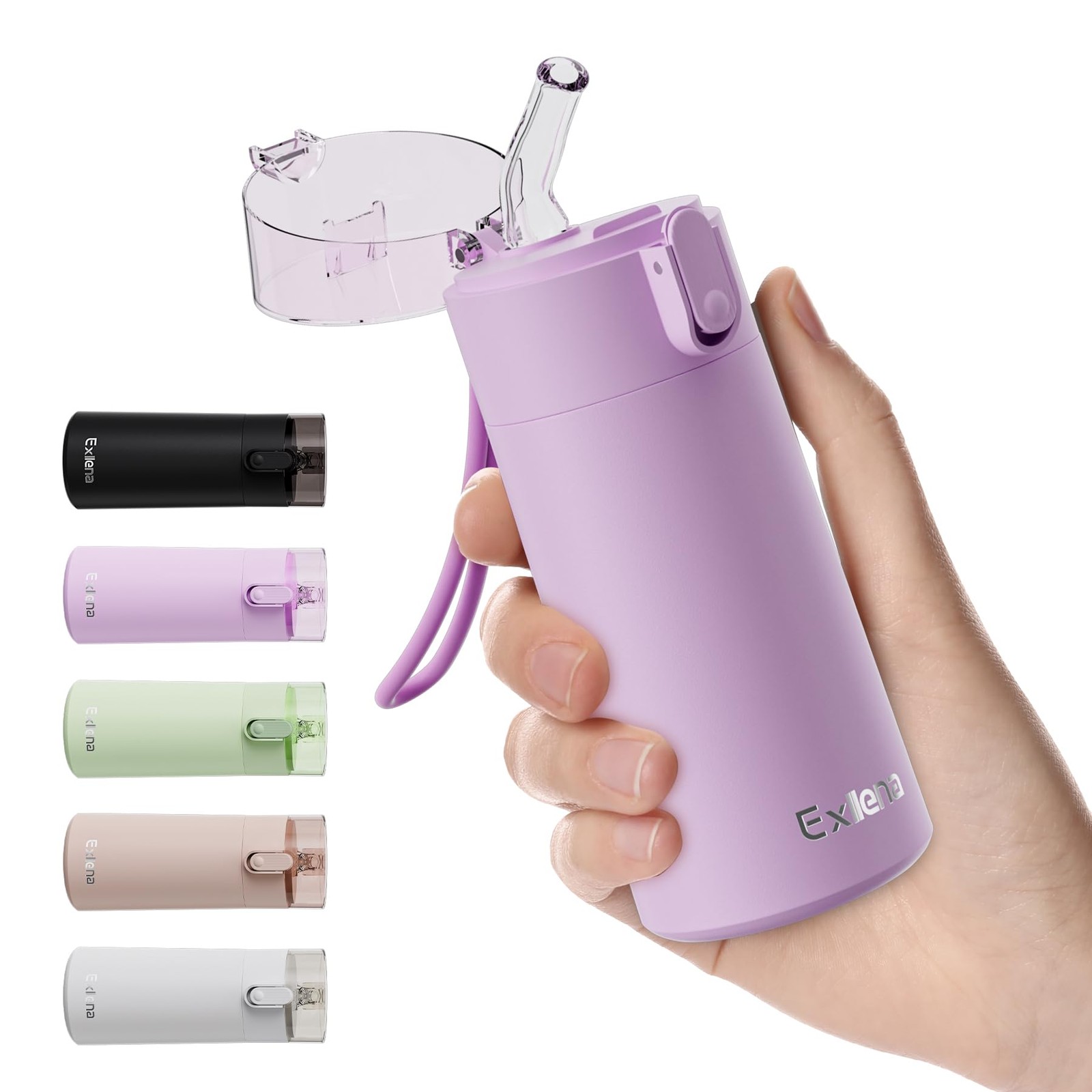 With Straw, Mini Water Bottle With One-hand Open Desi...
