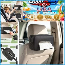 Car Tissue Box Holder PU Leather Seat Back Organizer with Side Mesh Pockets