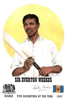 EVERTON WEEKES Wisden Cricketer of the Year 1951 print ORIGINAL AUTOGRAPH