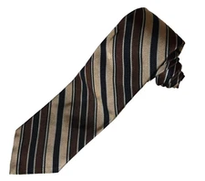 Robert Talbott Mark Shale Brown Navy Tan Silk Poly Repp Mens Tie 3 1/8x58 1/2 in