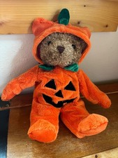 Galerie Brown Teddy Bear in Orange Plush Jack O Lantern Pumpkin Halloween Stuffe