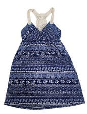No Boundaries Womens Sundress Sz Small Blue White Elephants Crocheted Sleeveless