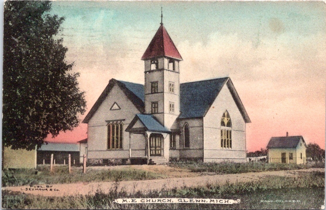 1909, M.E. Church, GLENN, Michigan Postcard - L. Seymour