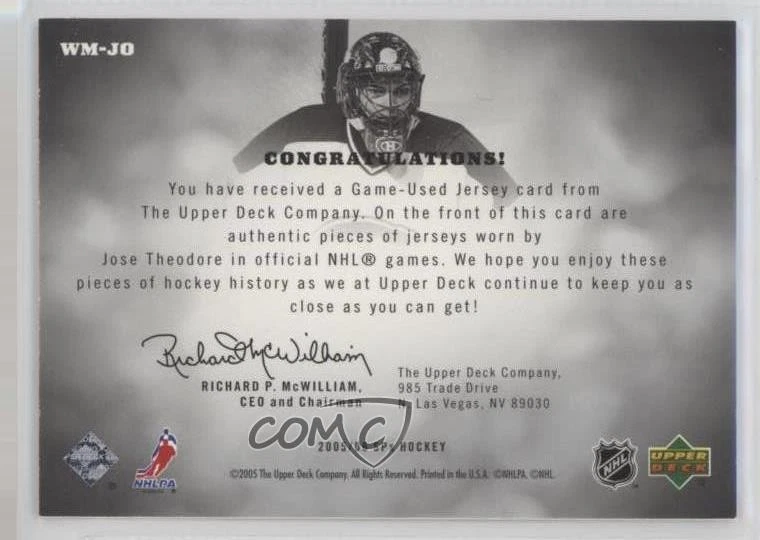 2005-06 SPx Winning Materials /350 Jose Theodore #WM-JO - Image 2 of 2