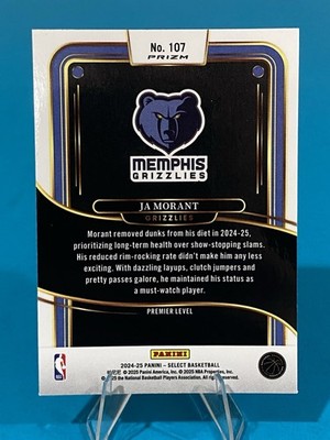 2024-25 Panini Select Blue Cracked Ice Prizm Ja Morant Basketball
