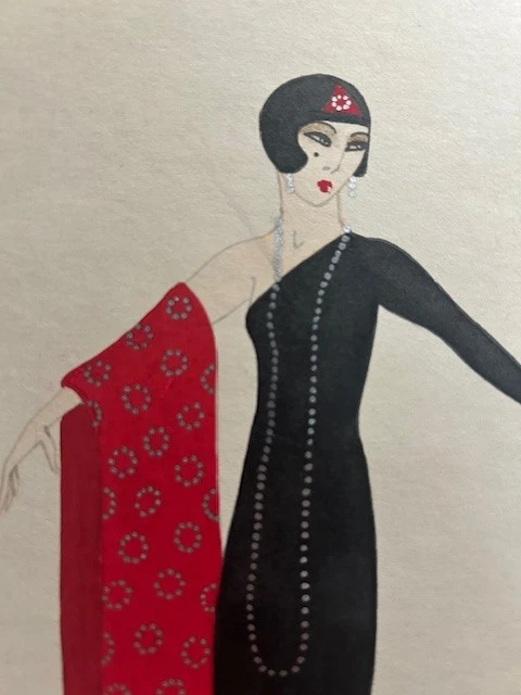 ERTE Original "Elegant" Gouache Drawing  on carbaord Signed 1915-1920 - Image 2 of 4