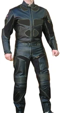 2pc Motorcycle Riding Racing Leather Track Suit w/ Padding & Armor New Black