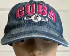 CUBA Baseball Denim Hat Cap Pink Letters Since 1959 Palm Trees Excellent Cond.