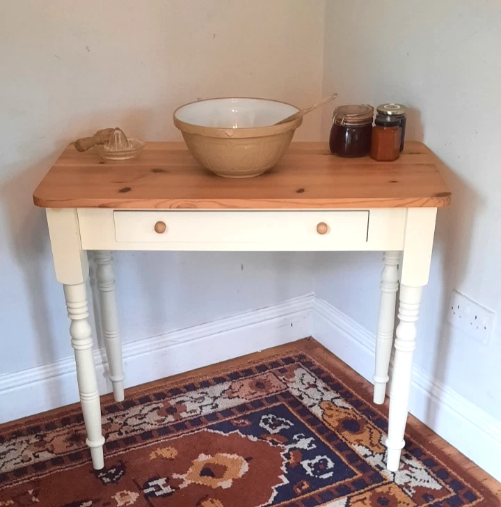 Modern Vintage Pine Console Table Kitchen Table Side Table Single Drawer - Image 2 of 4
