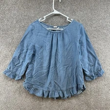Gap Women's Blouse Size Medium Blue 3/4 Sleeve Pullover