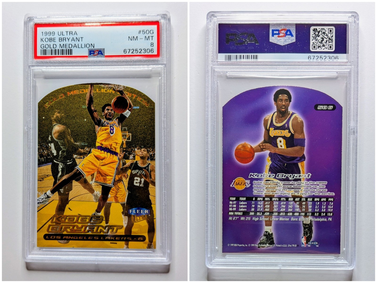1999 ULTRA GOLD MEDALLION KOBE BRYANT PSA 8 #50G LAKERS - NO PSA 10s NEW COMP view 5