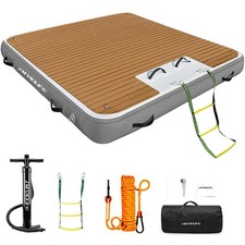 Inflatable Floating Dock with Wood Grain EVA, Non-Slip Water Floating Dock Sw...