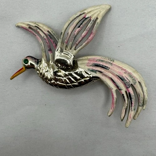 Vintage Trembler Bird Duck Brooch Enamel Gold Tone