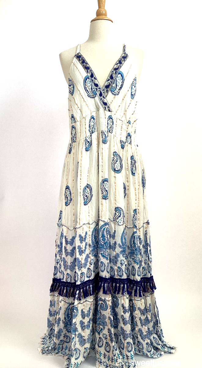 NWT Me 2 Magic Anthropologie Maxi Dress 3X Ivory Blue Paisley Smocked Lurex  Boho | eBay