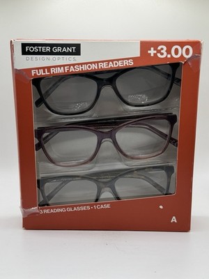 Design Optics Foster Grant Plastic Square Reading Glasses 3pk +3.00 Style A