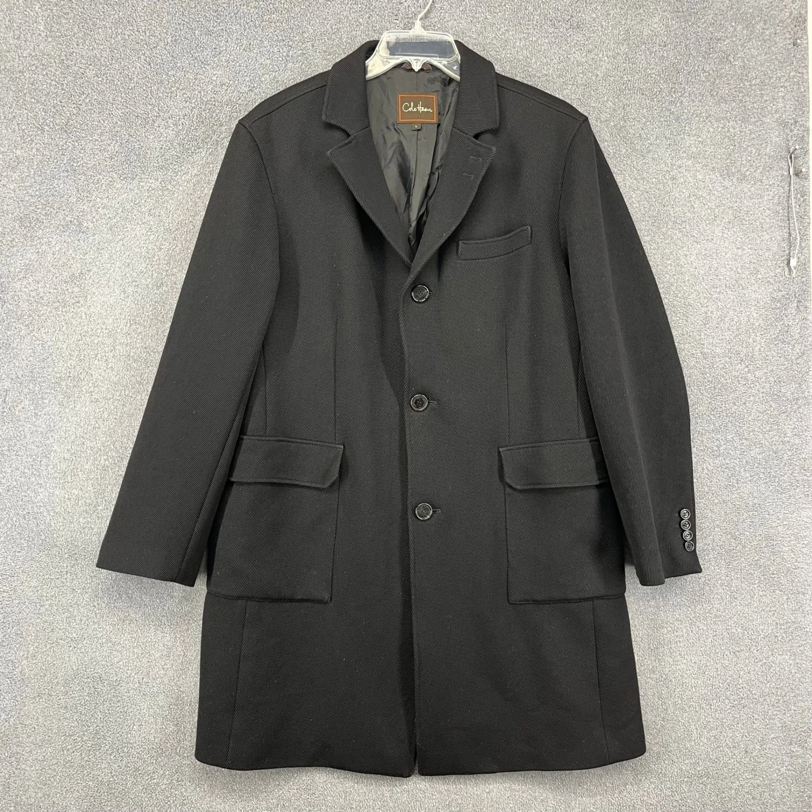 Cole Haan Men's Black Wool Blend Overcoat Blazer Button Front Size L