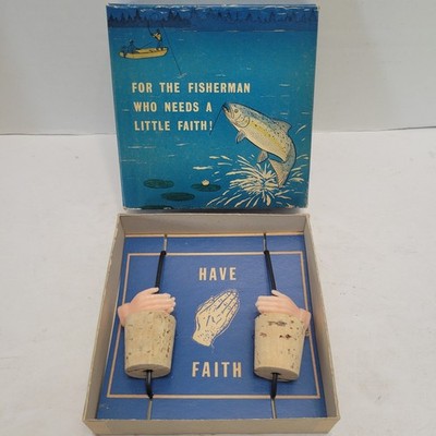 Vtg/Novelty Gag Faith Praying Hands Bobbers The Fisherman Who Need Faith Fishing