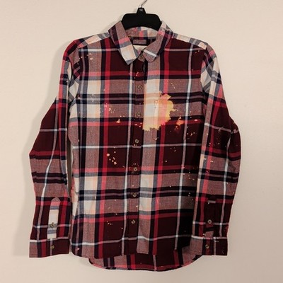 So Perfect Shirt Flannel Size Medium Cranberry Red Plaid Bleached Distressed Top