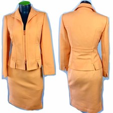 Lafayette 148 Womens Sherbet Orange Skirt Zipper Jacket 2-Pc Suit Size 4 Petite