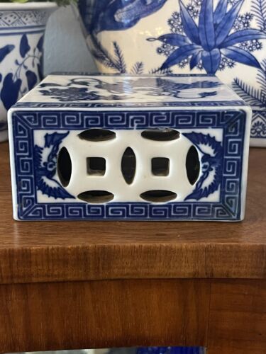Chinesisches Porzellan Opium Kissen blau weiß Foo Hund Qing signiert - Bild 6 von 10